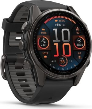 Garmin fenix 8 43mm AMOLED Sapphire Schwarz/Titan Carbongrau Silikon-Armband