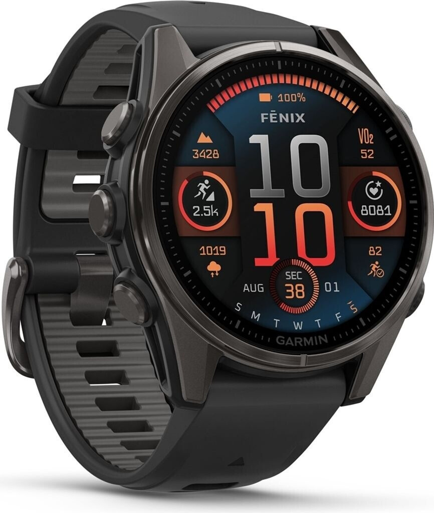 Garmin fenix 8 43mm AMOLED Sapphire Schwarz/Titan Carbongrau Silikon-Armband